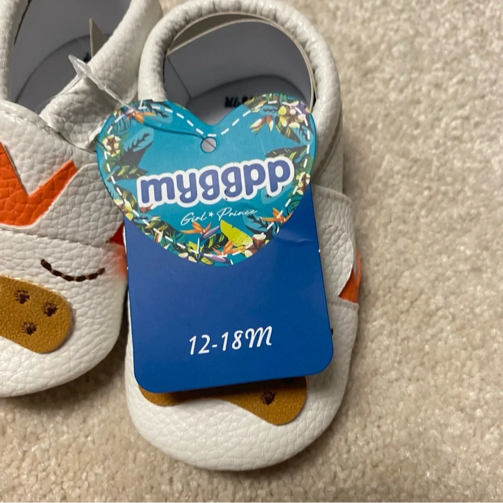 White and Orange Moccasins with Animal Face Design